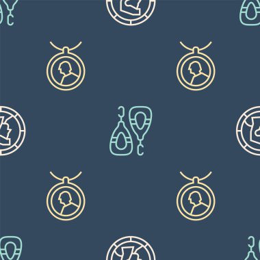 Kadim parası, kolyede madalyon ve pürüzsüz desende küpeler. Vektör