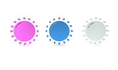 Beyaz arkaplanda izole edilmiş renkli güneş simgesi. Yaz sembolü. Güneşli bir gün. Minimalizm kavramı. 3 Boyutlu resimleme