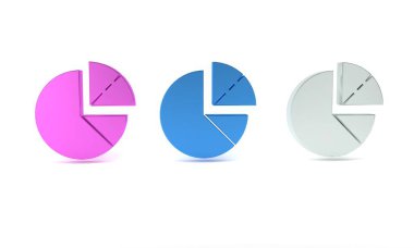 Renkli Pasta grafiği bilgi simgesi beyaz arkaplanda izole edildi. Diyagram çizelgesi. Minimalizm kavramı. 3 Boyutlu resimleme