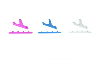 Renkli Uçak İniş ikonu beyaz arka planda izole edildi. Uçak taşıma sembolü. Minimalizm kavramı. 3 Boyutlu resimleme