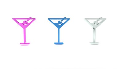 Beyaz arka planda izole edilmiş renkli martini cam ikonu. Kokteyl ikonu. Şarap kadehi ikonu. Minimalizm kavramı. 3 Boyutlu resimleme