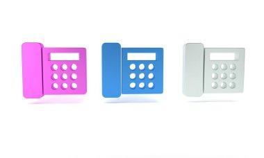 Beyaz arkaplanda izole edilmiş renkli telefon simgesi. Sabit telefon. Minimalizm kavramı. 3 Boyutlu resimleme