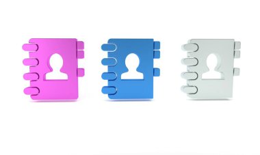 Renkli adres defteri simgesi beyaz arkaplanda izole edildi. Not defteri, adres, bağlantı, rehber, telefon, telefon rehberi simgesi. Minimalizm kavramı. 3 Boyutlu resimleme