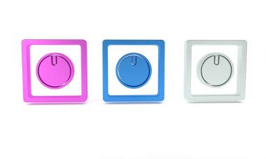 Renkli elektrik düğmesi simgesi beyaz arkaplanda izole edildi. Açık ve kapalı simgesi. Loş ışık düğmesi işareti. Enerji tasarrufu kavramı. Minimalizm kavramı. 3 Boyutlu resimleme