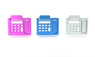 Beyaz arkaplanda izole edilmiş renkli telefon simgesi. Sabit telefon. Minimalizm kavramı. 3 Boyutlu resimleme