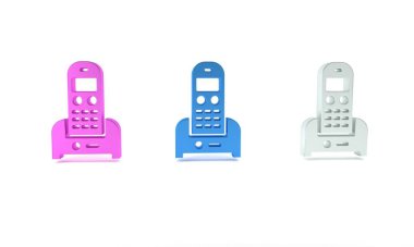 Beyaz arkaplanda izole edilmiş renkli telefon simgesi. Sabit telefon. Minimalizm kavramı. 3 Boyutlu resimleme