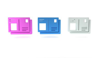 Beyaz arka planda izole edilmiş vize damgalı renkli pasaport. Kimlik Belgesi. Minimalizm kavramı. 3 Boyutlu resimleme