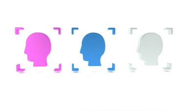 Renkli Yüz Tanıma simgesi beyaz arkaplanda izole edildi. Yüz tanımlama simgesi. Yüz tanıma. Siber güvenlik kavramı. Minimalizm kavramı. 3 Boyutlu resimleme