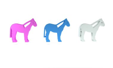 Beyaz arkaplanda izole edilmiş renkli at simgesi. Hayvan sembolü. Minimalizm kavramı. 3 Boyutlu resimleme