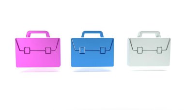 Beyaz arkaplanda renkli evrak çantası simgesi izole edildi. İş ilanı. İş portföyü. Minimalizm kavramı. 3 Boyutlu resimleme