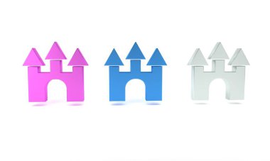 Beyaz arkaplanda renkli Castle simgesi izole edildi. Minimalizm kavramı. 3 Boyutlu resimleme