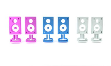 Renkli Stereo hoparlör simgesi beyaz arkaplanda izole edildi. Ses sistemi hoparlörleri. Müzik ikonu. Müzikal sütun hoparlörü. Minimalizm kavramı. 3 Boyutlu resimleme