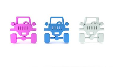 Renkli off road araba simgesi beyaz arkaplanda izole edildi. Minimalizm kavramı. 3 Boyutlu resimleme