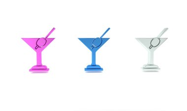 Beyaz arka planda izole edilmiş renkli martini cam ikonu. Kokteyl ikonu. Şarap kadehi ikonu. Minimalizm kavramı. 3 Boyutlu resimleme