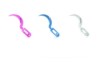 Beyaz arkaplanda renkli Orak simgesi izole edildi. Kanca işaretini topluyorum. Minimalizm kavramı. 3 Boyutlu resimleme