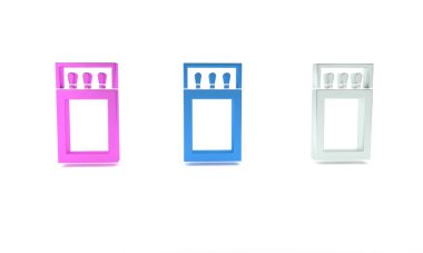 Renkli kibrit kutusu ve beyaz arkaplanda izole edilmiş kibrit kutusu. Minimalizm kavramı. 3 Boyutlu resimleme