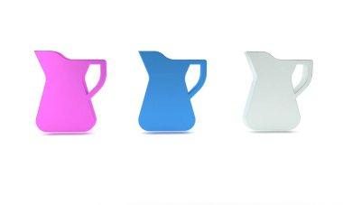 Beyaz arka planda izole edilmiş renkli zeytinyağı ikonu şişesi. Zeytinyağı ikonlu sürahi. Minimalizm kavramı. 3 Boyutlu resimleme