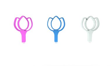 Beyaz arkaplanda renkli çiçek lale simgesi izole edildi. Minimalizm kavramı. 3 Boyutlu resimleme 