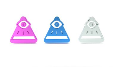 Renkli Masonların sembolü Tanrı 'nın her şeyi gören ikonu beyaz arka planda izole edilmiş. Üçgendeki Tanrı 'nın Gözü. Minimalizm kavramı. 3 Boyutlu resimleme