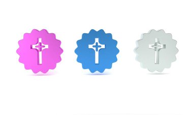 Beyaz arka planda izole edilmiş renkli Hristiyan haç simgesi. Kilise haçı. Minimalizm kavramı. 3 Boyutlu resimleme