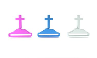Beyaz arkaplanda çapraz simge izole edilmiş renkli mezar. Minimalizm kavramı. 3 Boyutlu resimleme