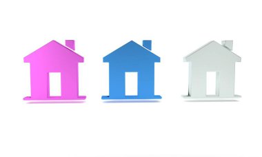 Beyaz arkaplanda renkli ev simgesi izole edildi. Emlakçı ya da köy elit sınıfı. Minimalizm kavramı. 3 Boyutlu resimleme