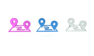 Renkli Yol konum simgesi beyaz arkaplanda izole edildi. Harita işaretçisi işareti. Yol ya da yol kavramı. GPS navigatörü. Minimalizm kavramı. 3 Boyutlu resimleme