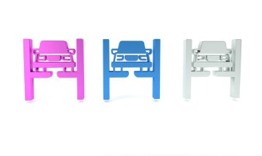 Asansör simgesindeki renkli tamir arabası beyaz arka planda izole edildi. Alt gövdenin tamiri, süspansiyon, tekerlekler ve motor. Minimalizm kavramı. 3 Boyutlu resimleme