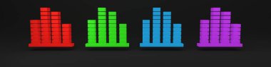 Renkli Müzik Dengeleyici simgesi siyah arkaplanda izole edildi. Ses dalgası. Ses dijital dengeleyici teknolojisi, konsol paneli, nabız müzikali. Minimalizm kavramı. 3 Boyutlu resimleme