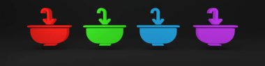 Siyah arka planda su musluğu simgesi olan renkli bir lavabo. Minimalizm kavramı. 3 Boyutlu resimleme
