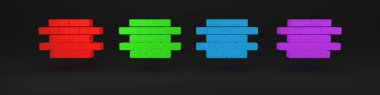 Siyah arkaplanda renkli tuğla simgesi izole edildi. Minimalizm kavramı. 3 Boyutlu resimleme