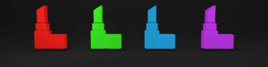 Siyah arkaplanda izole edilmiş renkli ruj simgesi. 8 Mart. Uluslararası Mutlu Kadınlar Günü. Minimalizm kavramı. 3 Boyutlu resimleme