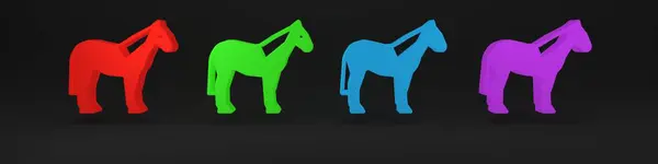 stock image Colorful Horse icon isolated on black background. Animal symbol. Minimalism concept. 3D render illustration