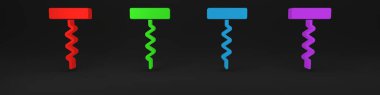 Siyah arkaplanda izole edilmiş renkli şarap tirbuşon simgesi. Minimalizm kavramı. 3 Boyutlu resimleme