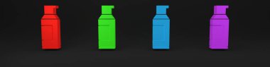Saç spreyi için renkli sprey kutusu, deodorant, siyah arka planda izole edilmiş terleme önleyici ikon. Minimalizm kavramı. 3 Boyutlu resimleme