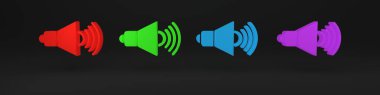Renkli Hoparlör sesi, ses sembolü, siyah arkaplanda izole edilmiş medya müzik simgesi. Minimalizm kavramı. 3 Boyutlu resimleme