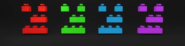 Siyah arka planda izole edilmiş çocuk simgesi için renkli oyuncak yapı taşı tuğlaları. Minimalizm kavramı. 3 Boyutlu resimleme