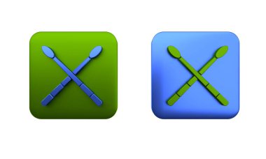 Beyaz arkaplanda renkli Drum çubukları simgesi izole edildi. Müzik aleti. Kare düğmesi. 3 Boyutlu resimleme