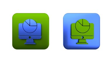 Grafik çizelgesi simgesi beyaz arkaplanda izole edilmiş renkli bilgisayar monitörü. Metin dosyasını rapor et. Muhasebe tabelası. Denetim, analiz, planlama. Kare düğmesi. 3 Boyutlu resimleme