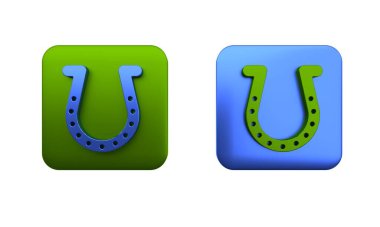 Beyaz arkaplanda izole edilmiş renkli At nalı simgesi. Kare düğmesi. 3 Boyutlu resimleme