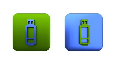 Beyaz arkaplanda renkli USB flash disk simgesi izole edildi. Kare düğmesi. 3 Boyutlu resimleme