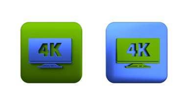 4k Ultra HD video teknolojisi ikonu beyaz arkaplanda izole edilmiş renkli ekran televizyon. Kare düğmesi. 3 Boyutlu resimleme