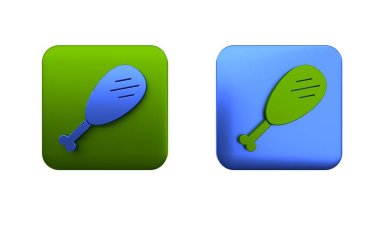 Beyaz arka planda izole edilmiş renkli tavuk budu ikonu. Tavuk budu. Kare düğmesi. 3 Boyutlu resimleme