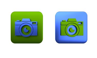 Beyaz arkaplanda renkli fotoğraf makinesi simgesi izole edildi. Fotoğraf makinesi simgesi. Kare düğmesi. 3 Boyutlu resimleme