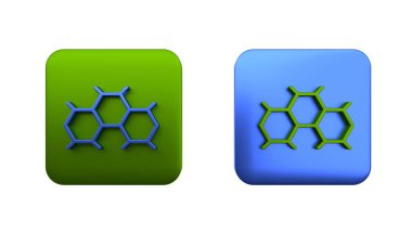 Renkli Kimyasal Formül simgesi beyaz arkaplanda izole edildi. Yenilikçi tıp, sağlık, araştırma ve bilim için soyut altıgen. Kare düğmesi. 3 Boyutlu resimleme