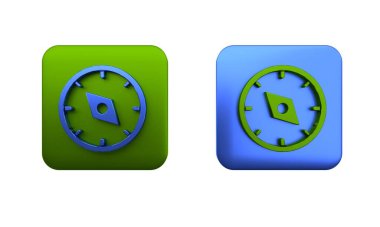 Beyaz arkaplanda renkli pusula simgesi izole edildi. Rüzgâr yön bulma sembolü. Rüzgar gül işareti. Kare düğmesi. 3 Boyutlu resimleme