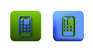 Renkli Mobil Uygulamalar simgesi beyaz arkaplanda izole edildi. Ekran simgeli akıllı telefon, uygulamalar. Cep telefonu ekranı görünüyor. Kare düğmesi. 3 Boyutlu resimleme