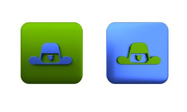 Colorful Sheriff hat with badge icon isolated on white background. Square button. 3D render illustration clipart