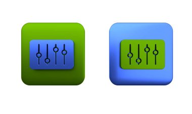 Renkli Ses Karıştırıcı simgesi beyaz arkaplanda izole edildi. DJ ekipman kaydırma düğmeleri. Konsol karıştırılıyor. Kare düğmesi. 3 Boyutlu resimleme