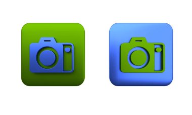 Beyaz arkaplanda renkli fotoğraf makinesi simgesi izole edildi. Foto kamera. Dijital fotoğrafçılık. Kare düğmesi. 3 Boyutlu resimleme
